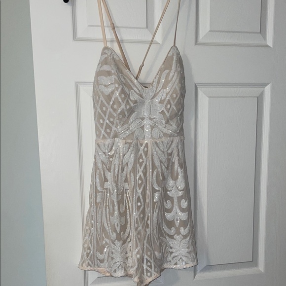 Lulu's Cream and White Sequin Romper Shorts - Picture 1 of 4